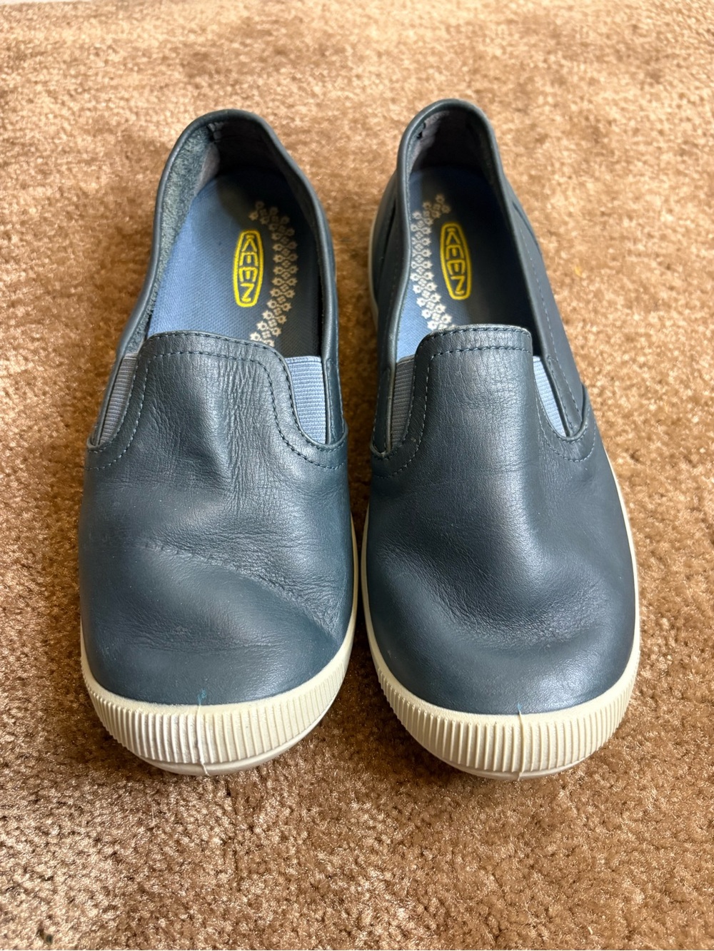 Keen Navy Leather Slip-On Flats with Cream Soles